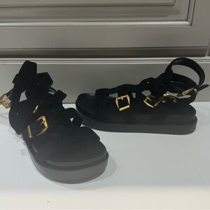 AEROSOLES Black and Gold Platform Sandals